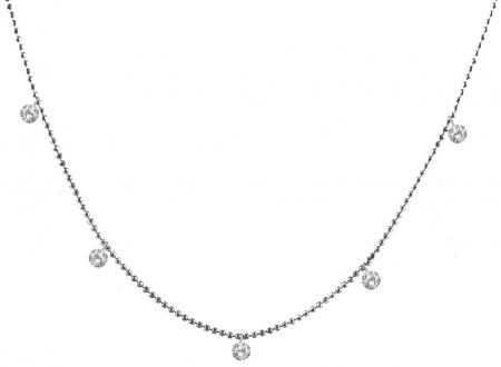 14K White Gold Dashing Diamond 5-Diamond By the Yard Necklace