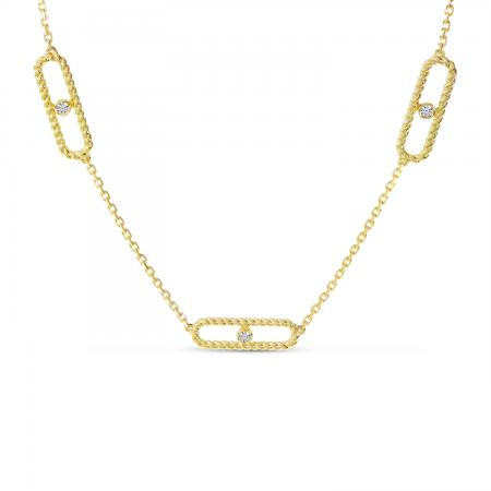 14K Yellow Gold 5-Station Diamond Twist Paperclip Necklace