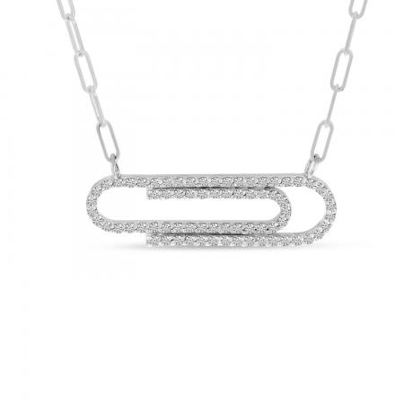 14K White Gold Diamond Classic Paperclip Necklace