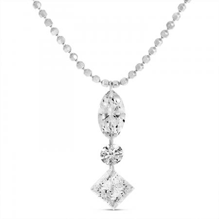 14K White Gold Dashing Diamonds Marquis Princess Cut Drop Necklace