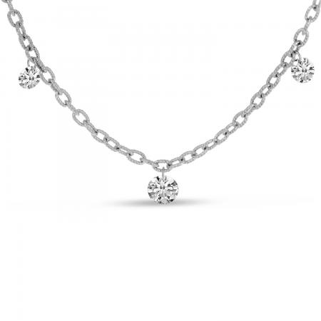 14K White Gold 3-stone Pierced Diamond Large Rolo Chain Necklace