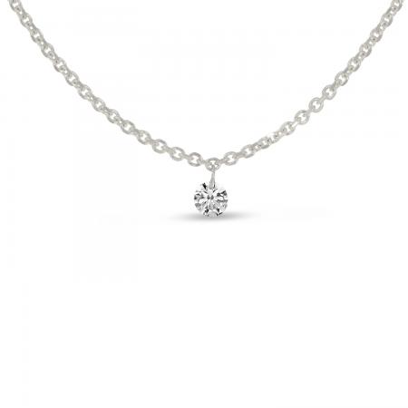 14K White Gold Single Pierced Diamond Cable Chain Necklace