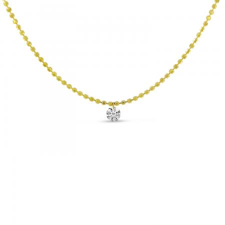 14K Yellow Gold Single Pierced Diamond Bead 16 Chain Necklace\