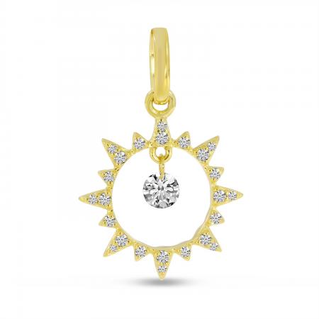 14K Yellow Gold Dashing Diamonds Sun Circle Pendant