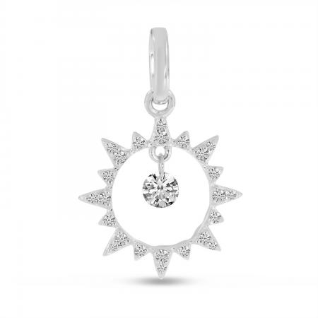 14K White Gold Dashing Diamonds Sun Circle Pendant