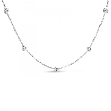 14K White Gold 7-stone Double Pierced Diamond Cable Chain 16 Necklace\"