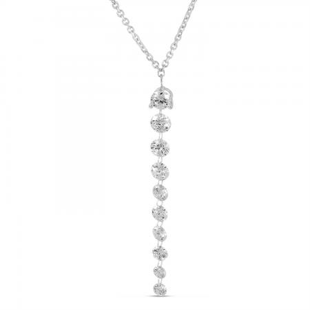 14K White Gold Double Pierced 10-stone Diamond Dangle 18 inch Cable Chain Necklace