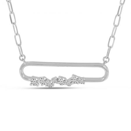 14K White Gold Diamond Paperclip Necklace