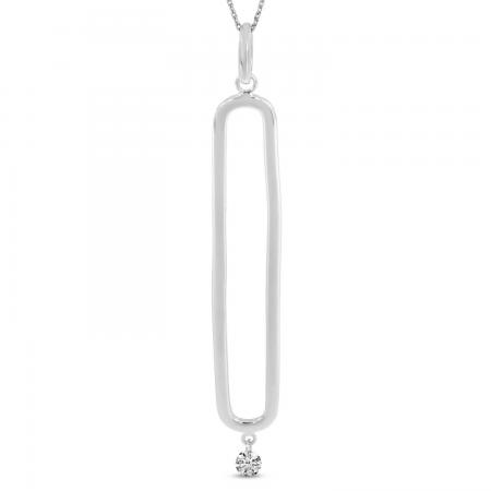 14K White Gold Dashing Diamonds Elongated Pendant