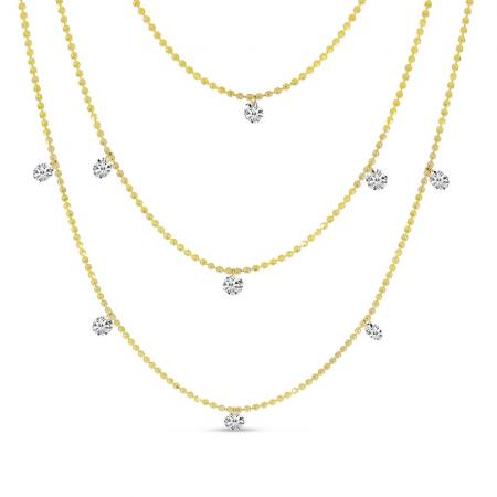 14K Yellow Gold Triple Chain Dashing Diamonds Necklace