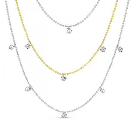 14K Yellow and White Gold Triple Chain Convertible Dashing Diamonds Necklace