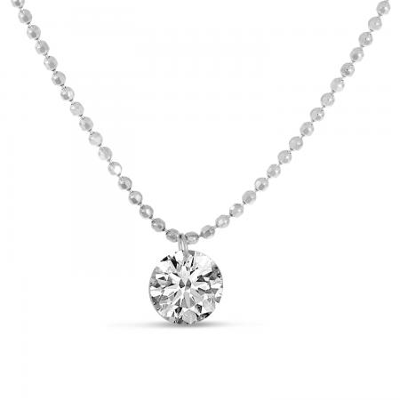 14K White Gold Dashing Diamonds 0.60ct Single 18 Bead Necklace\"