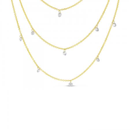 14K Yellow Gold Triple Chain Convertible Dashing Diamonds Necklace