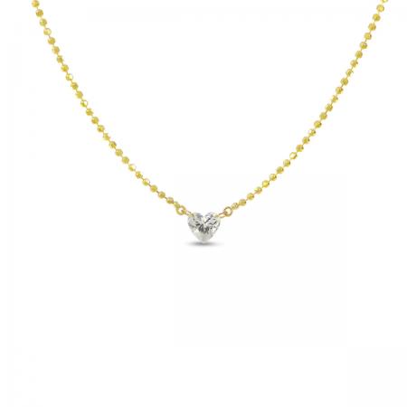 14K Yellow Gold Single Heart Dashing Diamond 18 Bead Necklace\"