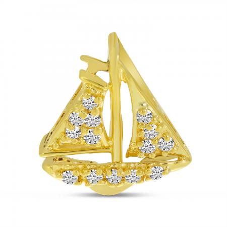 14K Yellow Gold Diamond Sailboat Pendant