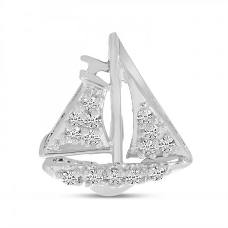 14K White Gold Diamond Sailboat Pendant