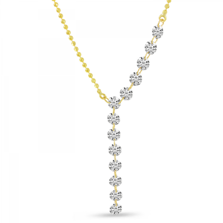 14K Yellow Gold Dashing Diamond Asymmetrical Lariat Necklace