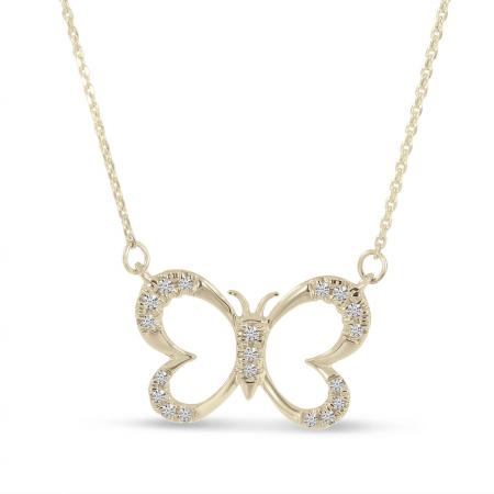 14K Yellow Gold Diamond Butterfly Necklace