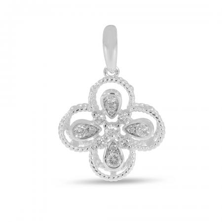 14K White Gold Clover Diamond Pendant