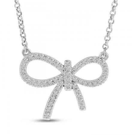 14K White Gold Diamond Bow Necklace