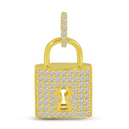 14K Yellow Gold Diamond Padlock Pendant