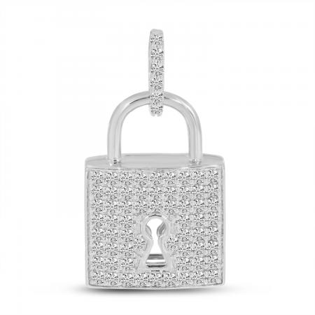 14K White Gold Diamond Padlock Pendant