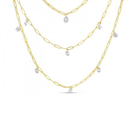 14K Yellow Gold Dashing Diamonds Triple Paperclip Chain Necklace