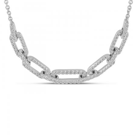14K White Gold Diamond Open Link Chain Necklace