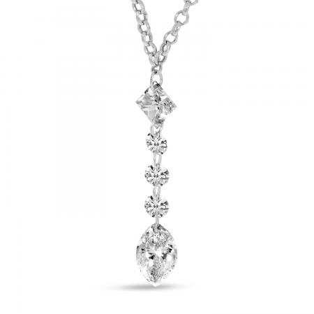 14K White Gold Dashing Diamond Round Marquise Drop Necklace