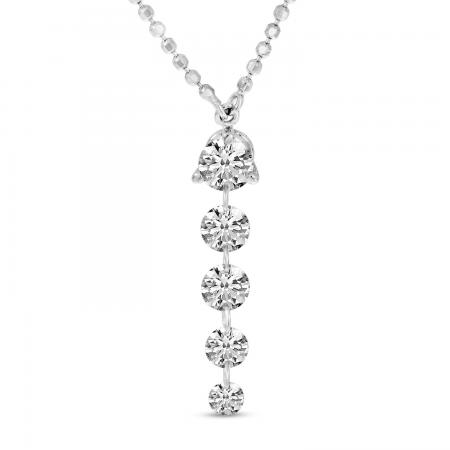 14k White Gold Dashing Diamond 5-Stone Dangle Necklace