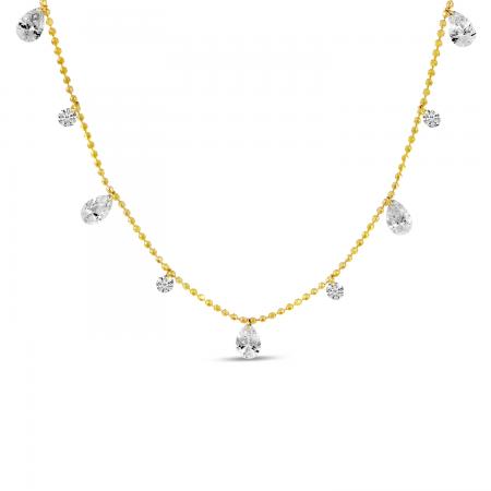 14K Yellow Gold Dashing Diamond Alternating Pear and Round Diamond Station 18 inch Necklace