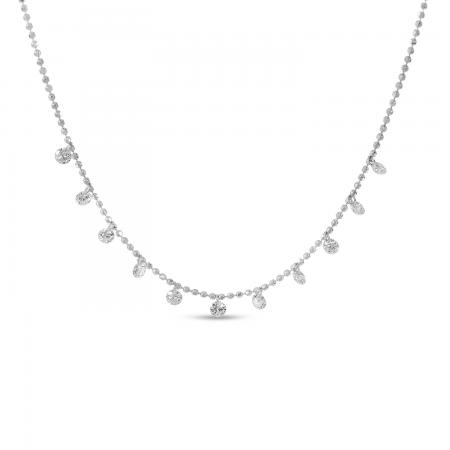 14K White Gold Eleven Dashing Diamond 18 inch Cable Necklace