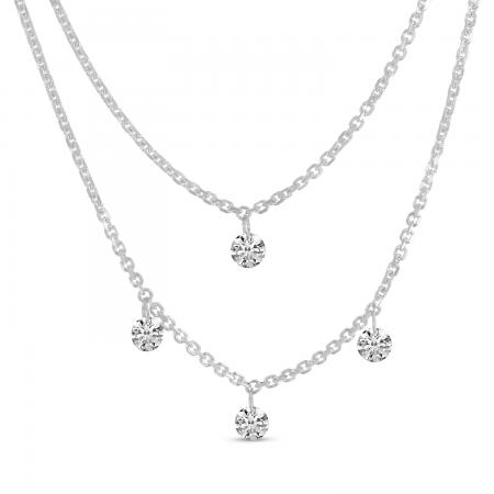 14K White Gold Dashing Diamond Double Cable Chain Necklace