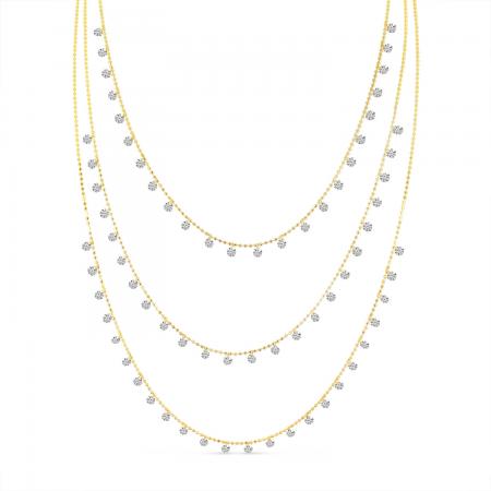 14K Yellow Gold Triple Chain Pierced Diamonds Dashing Diamond Necklace