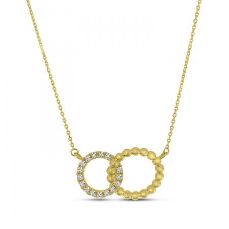 14K Yellow Gold Diamond Beaded Interlocking Circles Necklace