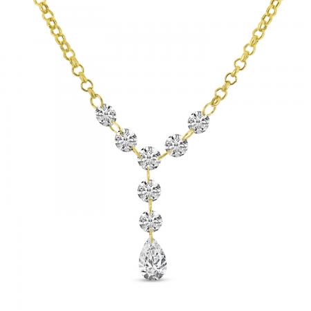 14K Yellow Gold Dashing Diamond Pear Drop Necklace