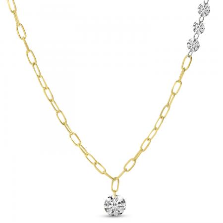 14K Yellow Gold Dashing Diamond Light Weight Link Necklace