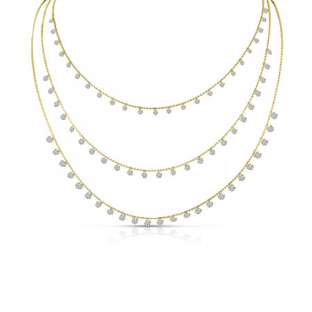 14K Yellow Gold Dashing Diamonds Triple Necklace