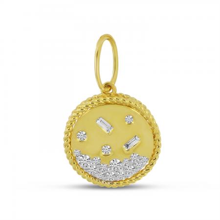 14K Yellow Gold Scattered Diamond Whimsical Round Pendant