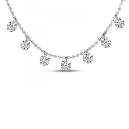 14K White Gold 7 Stone Dashing Diamonds Necklace