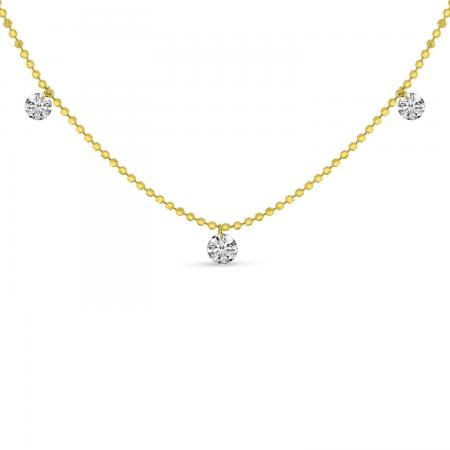 14K Yellow Gold 3 Stone Dashing Diamonds 20 inch Necklace