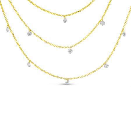 14K Yellow Gold Triple Chain Dashing Diamonds Necklace