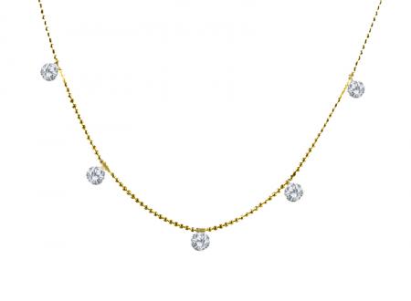 14K Yellow Gold Dashing Diamond 5-Diamond By the Yard Necklace