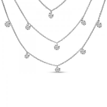 14K White Gold Triple Chain Convertible 2.25 ct Dashing Diamonds Necklace