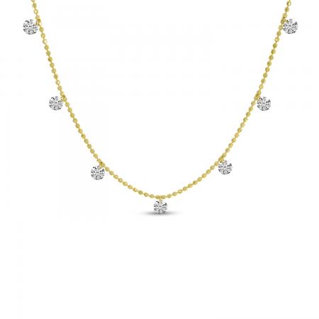 14K Yellow Gold Diamond Dashing Diamond 7 Stone Necklace