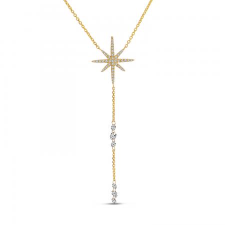 14K Yellow Gold Dashing Diamond Starburst Lariat Necklace