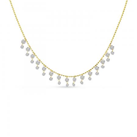 14K Yellow Gold Dashing Diamond Double Dangle Necklace