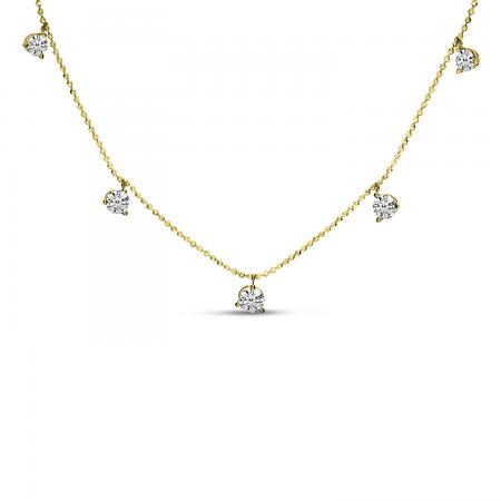 14K Yellow Gold graduated 5 stone Flaoting Diamond Necklace