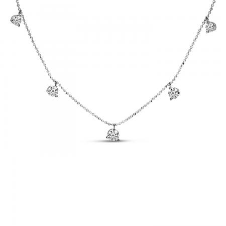 14K White Gold 5 Floating Diamond Dangle Station Necklace