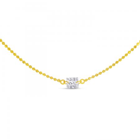 14K Yellow Gold Single .25 ct Princess Diamond Dashing Diamond Necklace